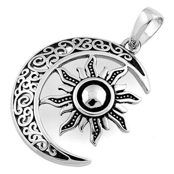 Moon and Sun Celtic Sterling Silver Pendant Necklace New - Picture 1 of 4